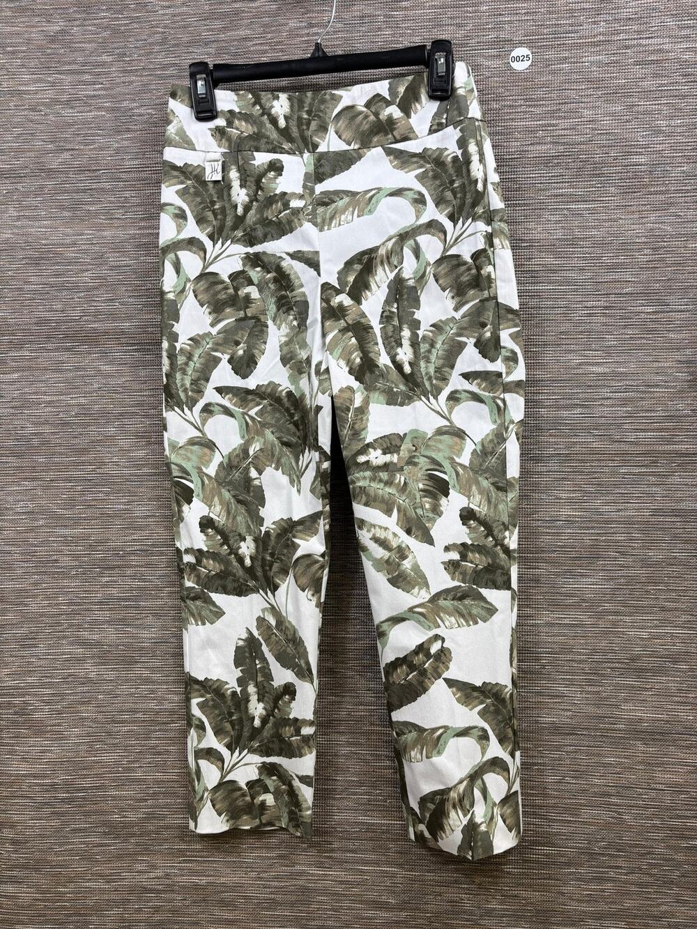 Joseph Ribkoff Pants Womens 8 Green Tropical Leaf Crop Ponte Pull On Stretch
